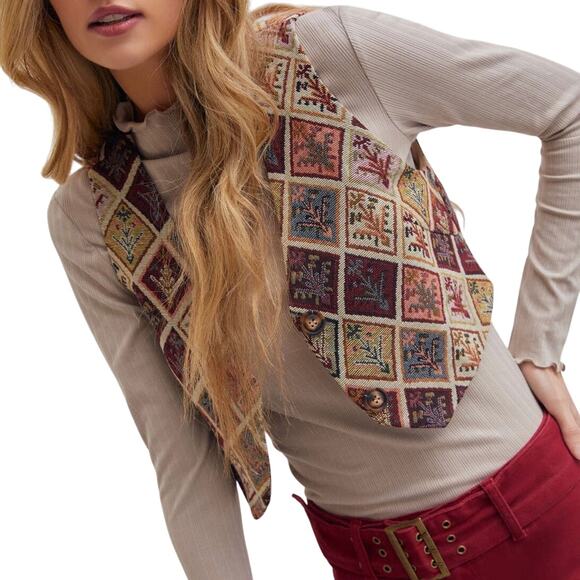 Cider Jacquard Button Crop Vest Size Large - Picture 1 of 14